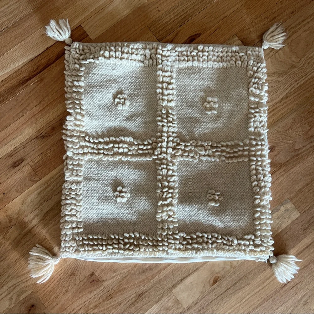 Boho beige wool pillow case cover neutral eclectic home decor hippie shabby chic